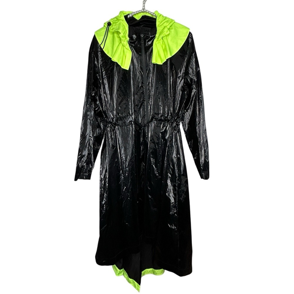 Paskal Hi Low Raincoat Jacket Small Black Avant Garde Laser‎ Cut Glossy Hood NWT